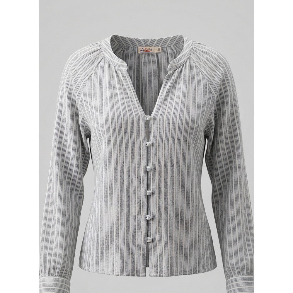 Faherty Women’s Large Blue White Striped Linen Blend Button Front Top Boho